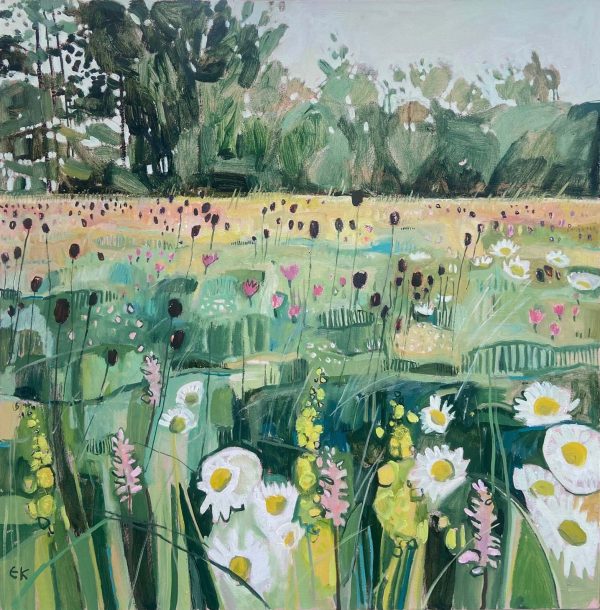 Cotswold Meadow oil on canvas 76 x 76 cm by Elaine Kazimierczuk