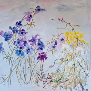 Anemones Oil on board 80 x 80 cm by Annie Rouse