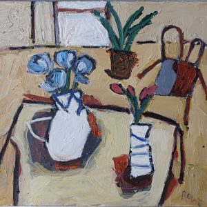 Blue Flowers. White Pot 25x30cms frame 35x41 Annie Rouse