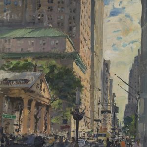 Downtown Broadway Trinity Church to the Chryster Building NewYork oil 41 x 40 cm