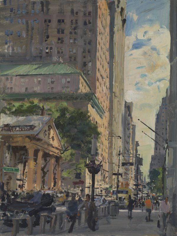 Downtown Broadway Trinity Church to the Chryster Building NewYork oil 41 x 40 cm