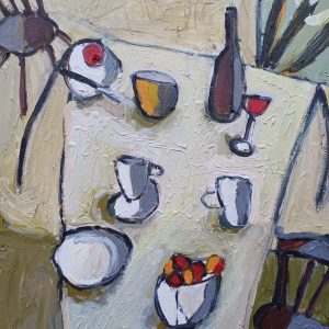 Table with Peaches and Wine by Annie Rouse